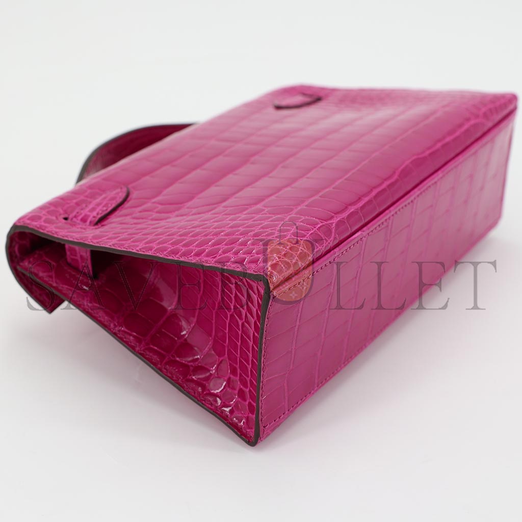 HERMÈS MASTER KELLY MINI SHINY CROCODILE LEATHER GOLD BUCKLE (22*14*7cm)